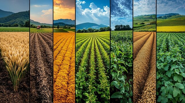 Panoramic view of farmlands showcasing different types of crops