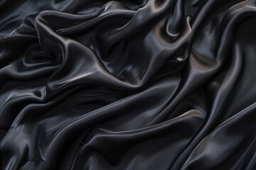 Obraz premium Close-up view of soft black silk fabric with a smooth texture, Soft, velvety black fabric draped over a smooth surface