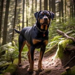 Obraz premium Rottweiler Standing in a dense forest