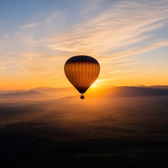 Obraz premium A hot air balloon ride over a breathtaking landscape, with sunrise casting golden hues