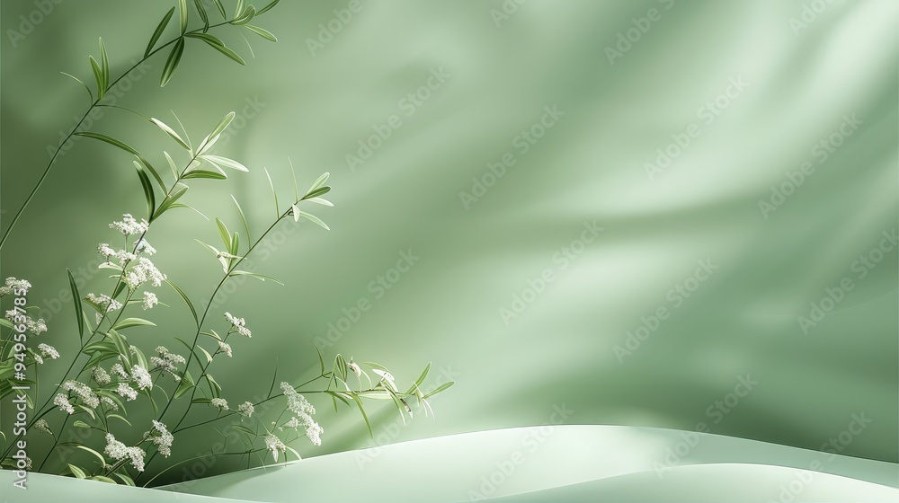 Poster Design a light green background with a soft, soothing color and minimalist style, copy space. Generative AI.