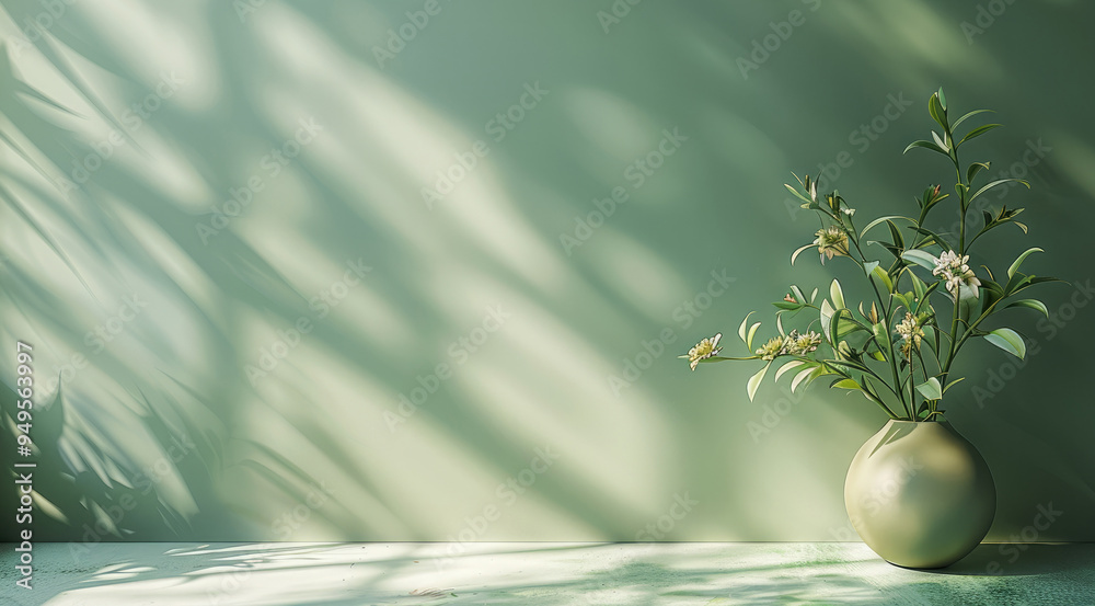 Poster Design a light green background with a soft, soothing color and minimalist style, copy space. Generative AI.