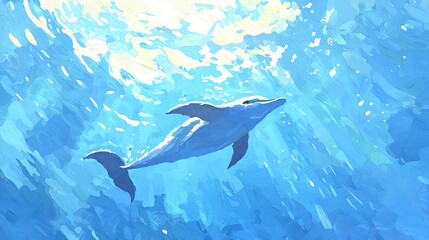 Naklejka premium A serene depiction of a dolphin swimming gracefully through clear blue waters, showcasing the beauty of marine life.