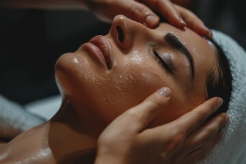 A woman enjoying a facial massage by a professional therapist in a spa setting, Spa packages combining skincare, massage, and wellness services