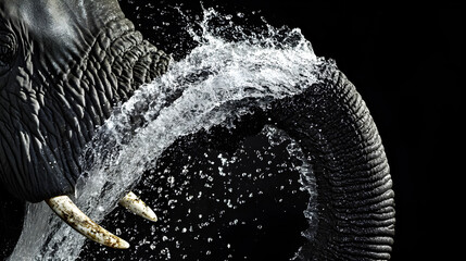 Powerful Elephant Spraying Water with Its Mighty Trunk in Nature