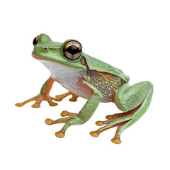 Fototapeta premium Green tree frog isolated on transparent background, ideal for amphibian-themed digital designs, wildlife illustrations, and educational projects