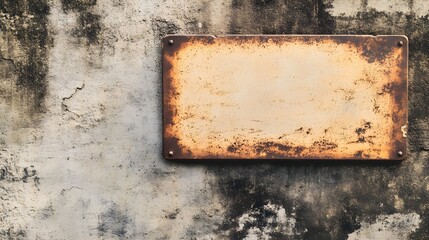 A vintage blank metal signboard with a rusty tin plate finish, suitable for adding text or graphics