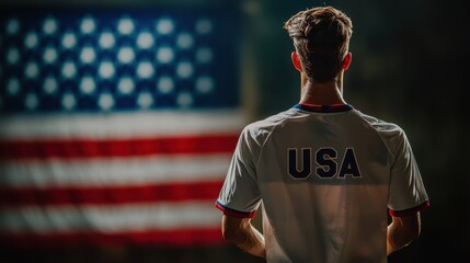 Team USA Pride - Soccer Player Facing American Flag Background
