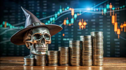 Financial Risk,  Death Of Investment,  Stock Market Skull.