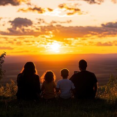 A sunset view from a roadside lookout point, with the family taking photos and enjoying the view