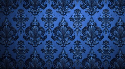 Dark Blue Damask Pattern Background, Ornate and Elegant Floral Design with Vintage Appeal
