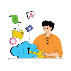 Cloud data protection flat illustration in modern style