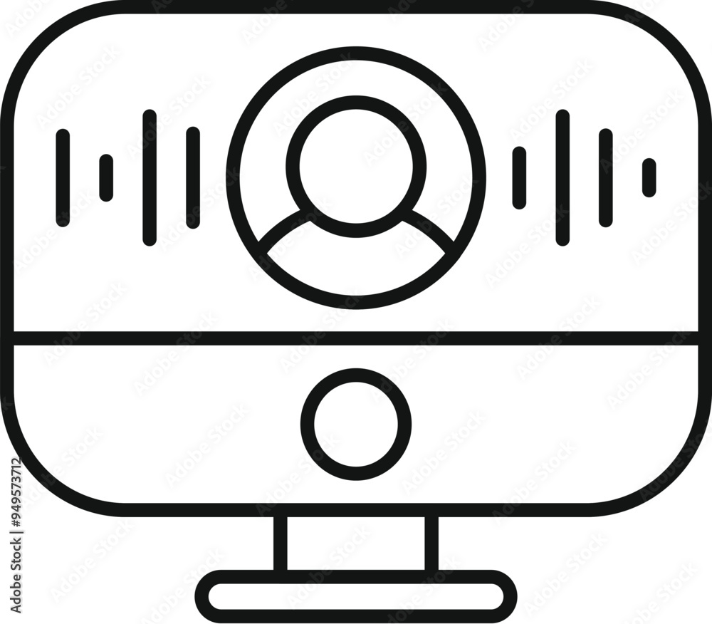 Poster simple vector icon of a computer screen displaying a voice recognition software interface