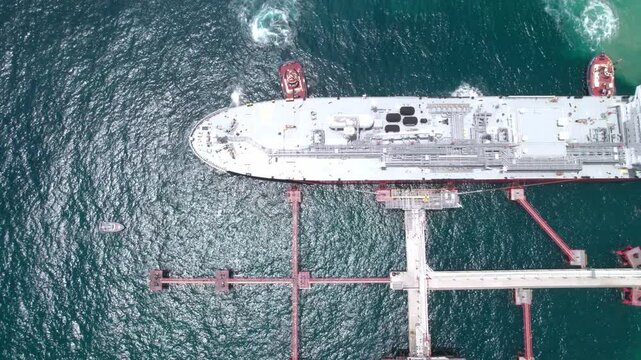 Top View of Dominican Oil Tanker Ship and Tugboats, San Pedro de Macor&iacute;s