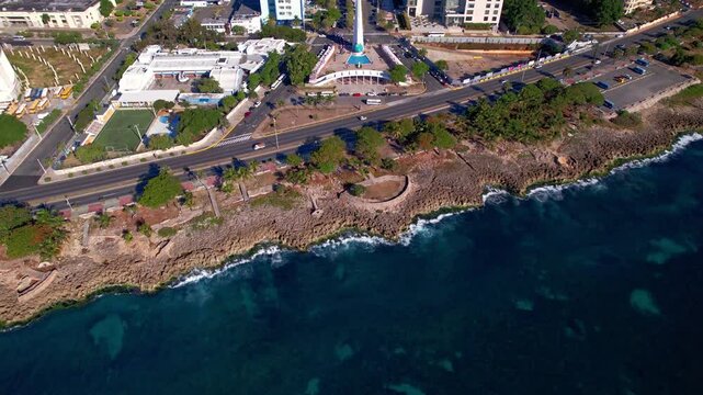 Aerial Dolly Tilt Down View over Centro De Los Heroes, Santo Domingo