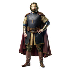Obraz premium full body picture of 40 year old medieval king with brown hair and trimmed beard wearing boots on isolated background,