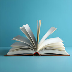 Open book with flipping pages on a blue background