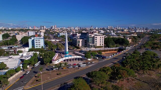 Aerial Orbit of Centro de Los Heroes Monument, Obelisk, Santo Domingo