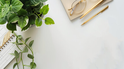 office desk mockup top view desk with copy space modern minimal workspace isolated white background