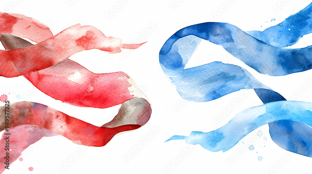 Wall mural Red White and Blue Ribbon Frame white Background watercolor