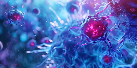 3D Render of a Purple and Blue Cell with Tendrils