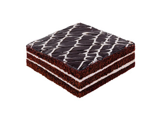 Delicious square chocolate cake is waiting to be eaten