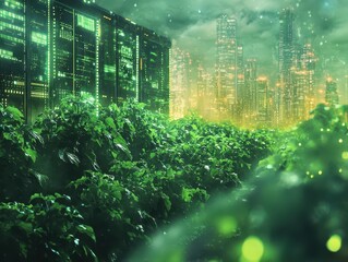 Healthy green crops in an organic farm environment shown in a rich digital artwork