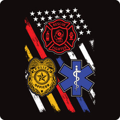 I Support First Responders T-shirt Police Firefighter Emt T-shirt American Flag Usa