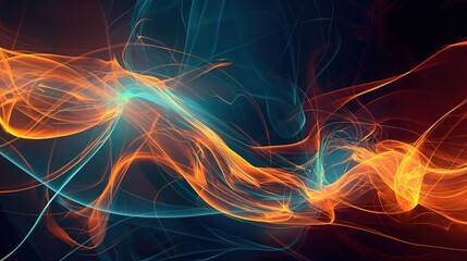 Abstract Illustration with Dynamic Orange and Blue Light Effects and Glowing Trails