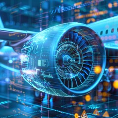 ai generative hologram image of aircraft turbine components