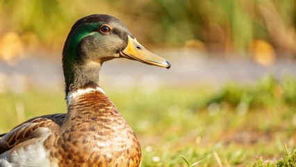Fototapeta premium duck on the background of a field close up