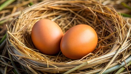 two chicken eggs in a nest
