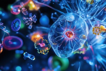 Obraz premium microscopic view of plankton and zooplankton, showcasing their intricate details and highlighting their role in marine nutrition processes. 