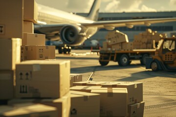 Cargo Boxes Being Loaded Onto a Cargo Truck at an Airport