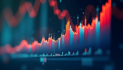 Abstract Stock Market Chart with Red, Orange, and Blue Bars