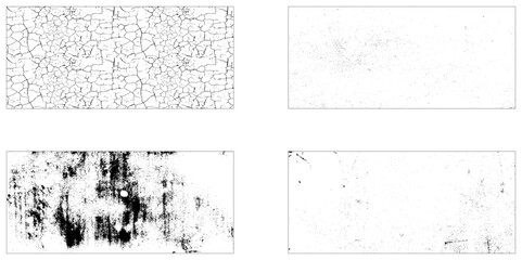 Overlay textures. Different textures collection. Grunge overlays. Grunge textures. Collection of 4 grunge texture. Vector illustration.