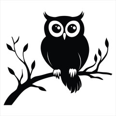 Fototapeta premium owl sitting on a branch silhouette vector illustration