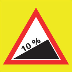 Steep descent road sign on a yellow background, Traffic signs vector design