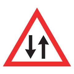Two-way traffic sign within a red triangle, Traffic signs vector design