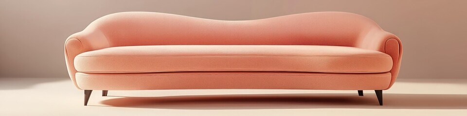 Chic soft peach sofa showcasing smooth curves and a gentle color palette.