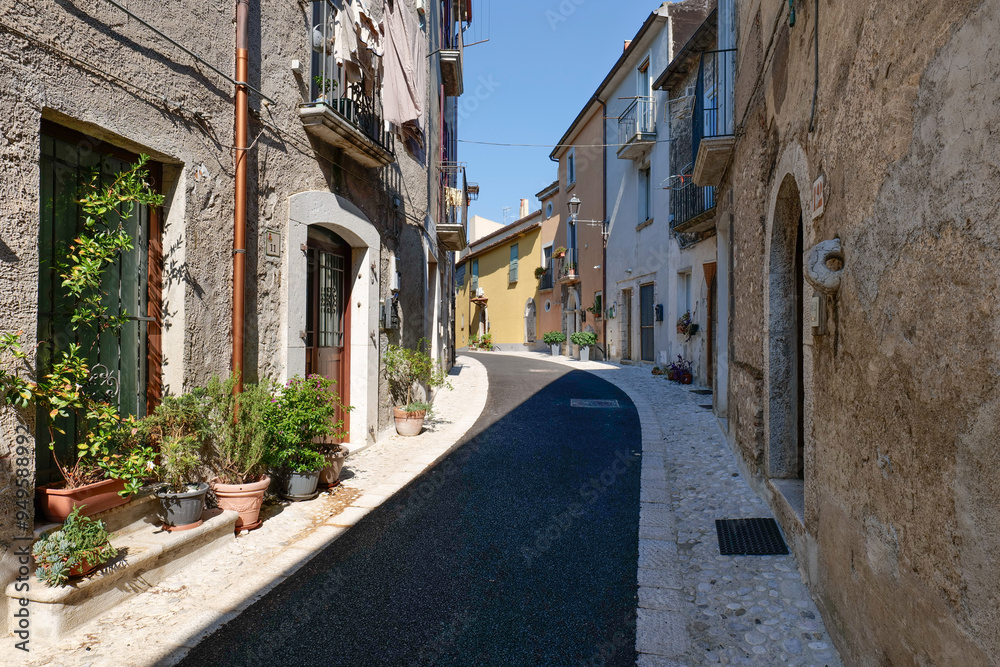 Sticker A street of San Lorenzello, a village in Campania, Italy.