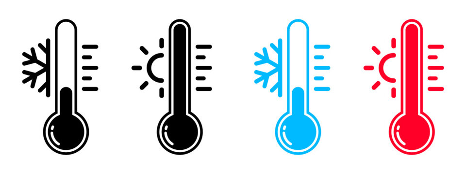 vector of hot and cold temperature thermometers