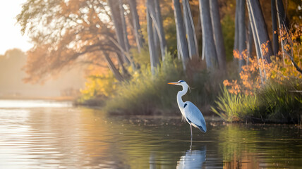 White Heron Standing Elegantly In Water, wetland day, world animal's day.