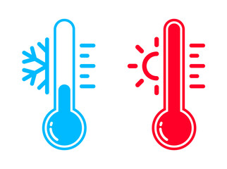 vector of hot and cold temperature thermometers