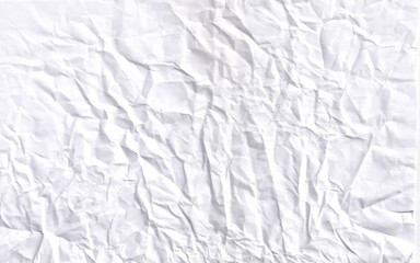 White clean crumpled paper background. Horizontal crumpled empty paper template for posters and banners.