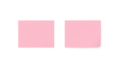 A small rectangular sticky note with a shadow. Pink color