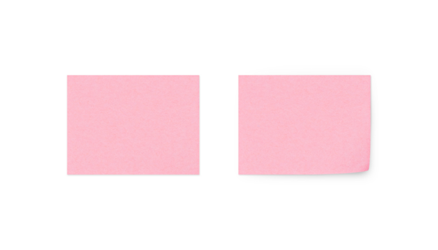 A small rectangular sticky note with a shadow. Pink color