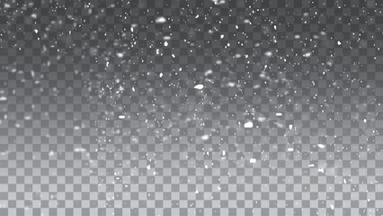Flying dust particles on a black background. Vector falling snow overlay. Realistic shining snowfall background. High quality photo