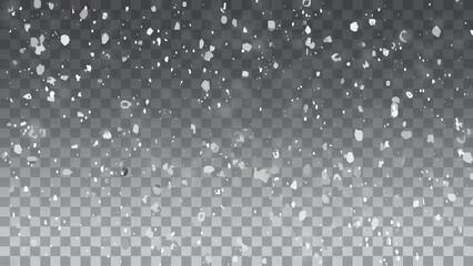 Realistic falling snowflakes. Isolated on transparent background. Vector illustration