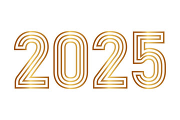 numbers 2025 with gold outline and empty inside on transparent background